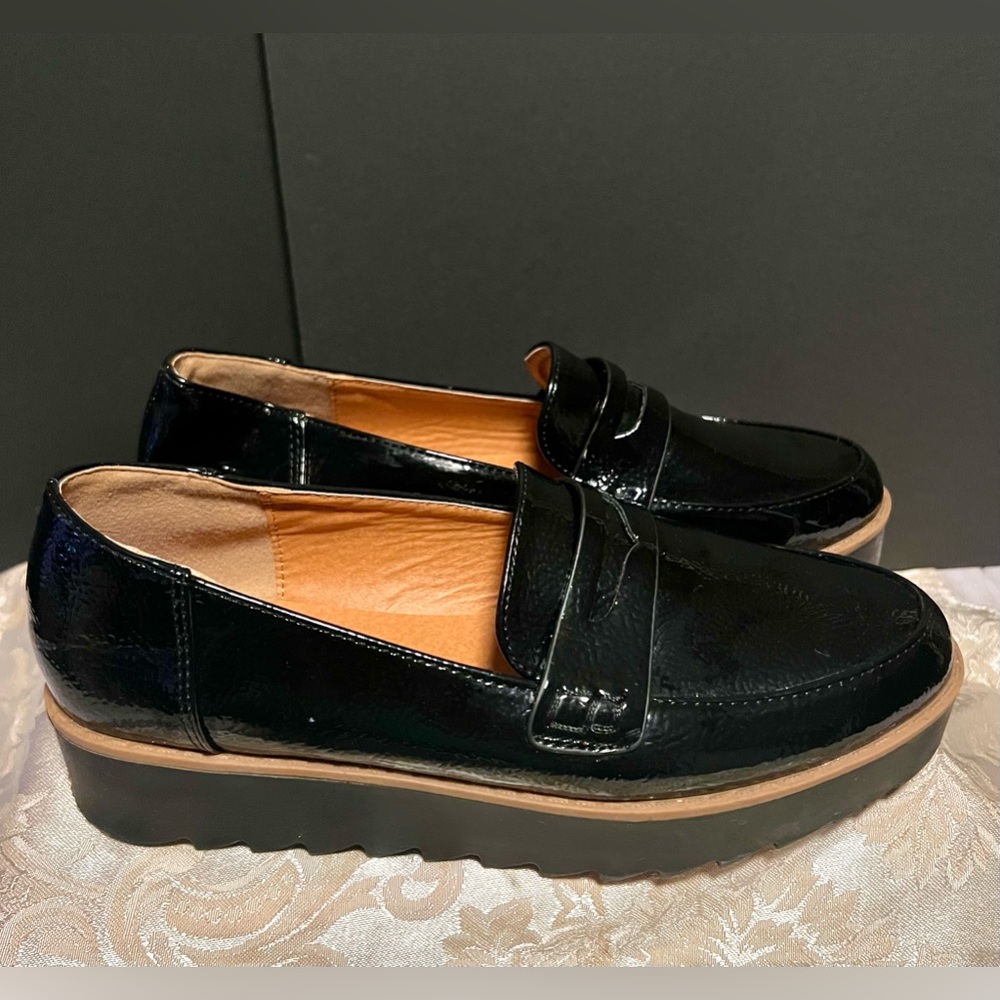 Chinese Laundry Black Patent Leather Platform Penny Loafer Shoes‎ 5.5
